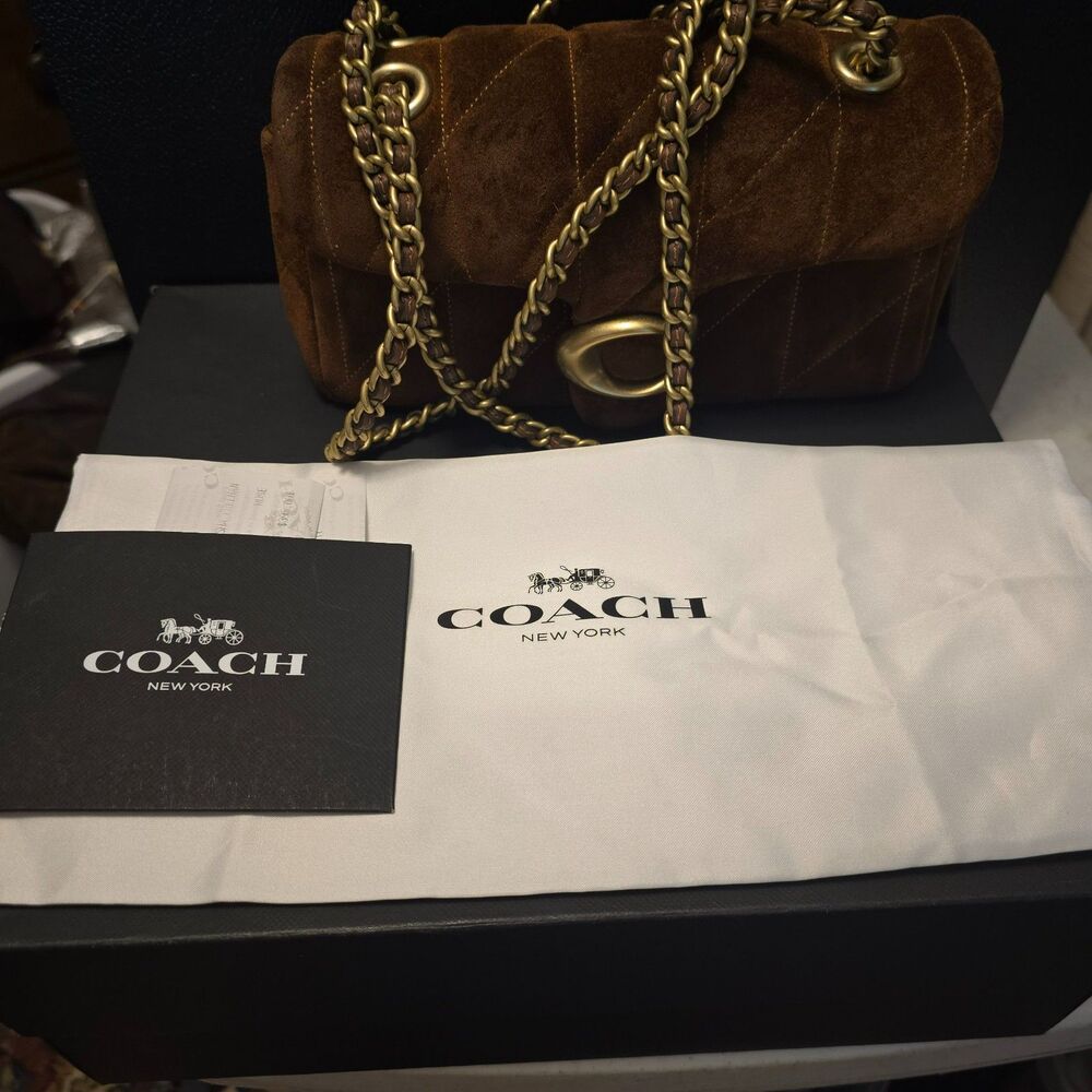 Coach Tabby 20 Brown Quilted Suede Shoulder Bag - Picture 10 of 14